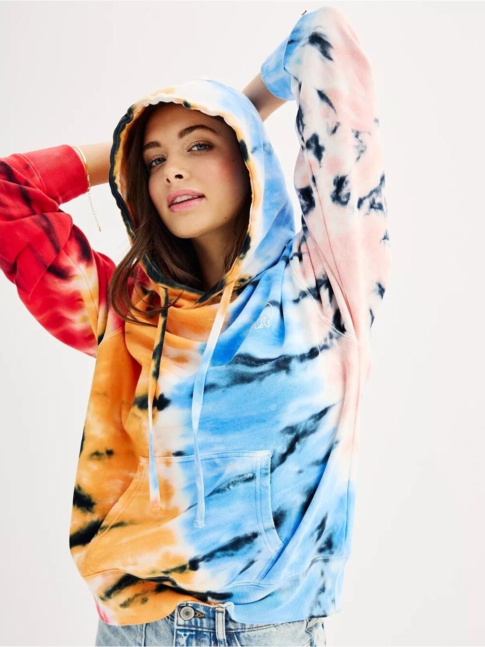 IVORY ELLA tie dye hoodie sweatshirt size Large rainbow bright colorful boho